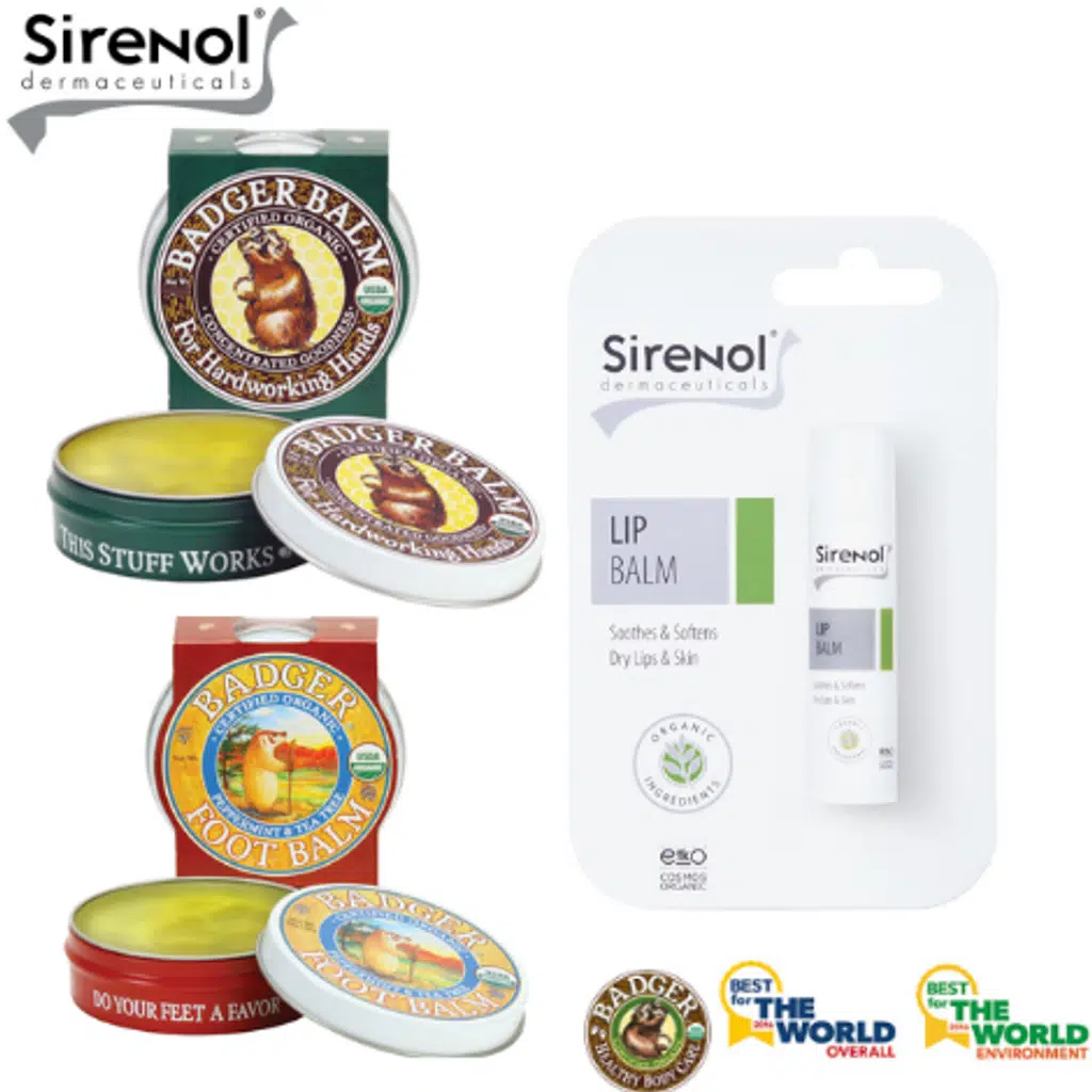 Badger Balm El Kremi, Ayak Kremi ve Hediye Sirenol Organik Dudak Balmı Set