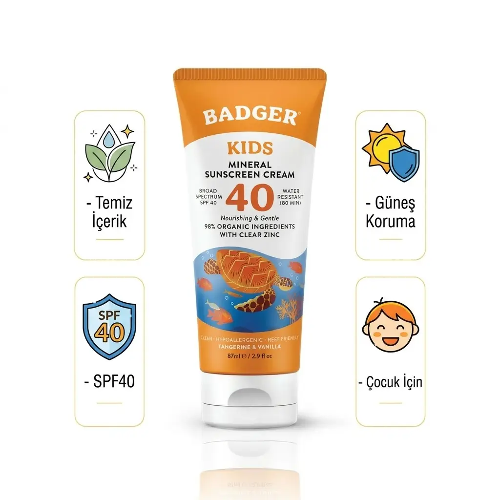 Badger Clear Zinc Çocuk Güneş Kremi SPF40 (Kolay Sürülüm) 87 mL