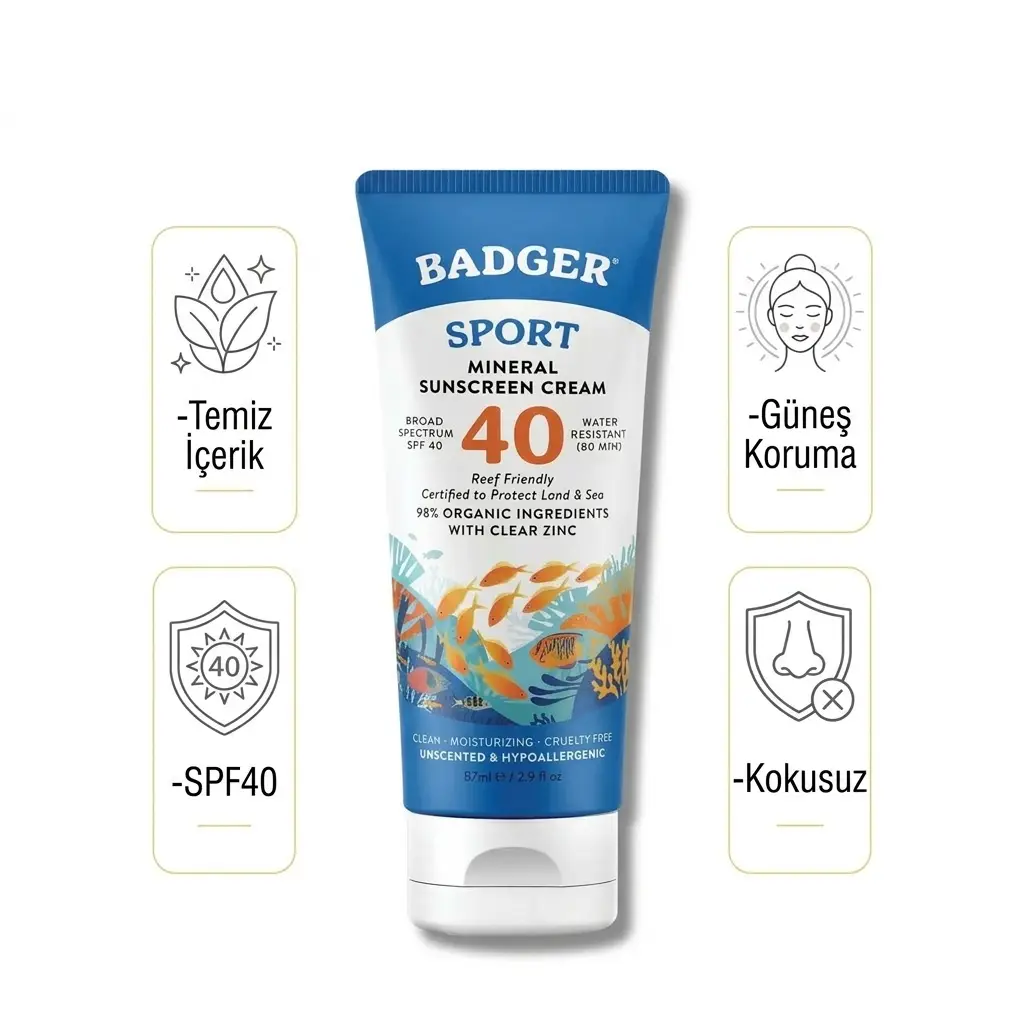 Badger Clear Zinc Kokusuz Güneş Kremi SPF40 87 mL