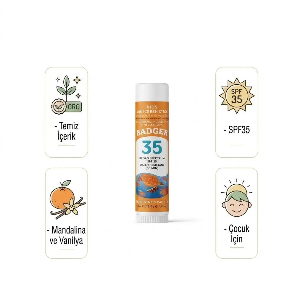 Badger Çocuk (turuncu) Güneş Kremi Stick SPF35 (Kolay Sürülüm) 18.4 gr