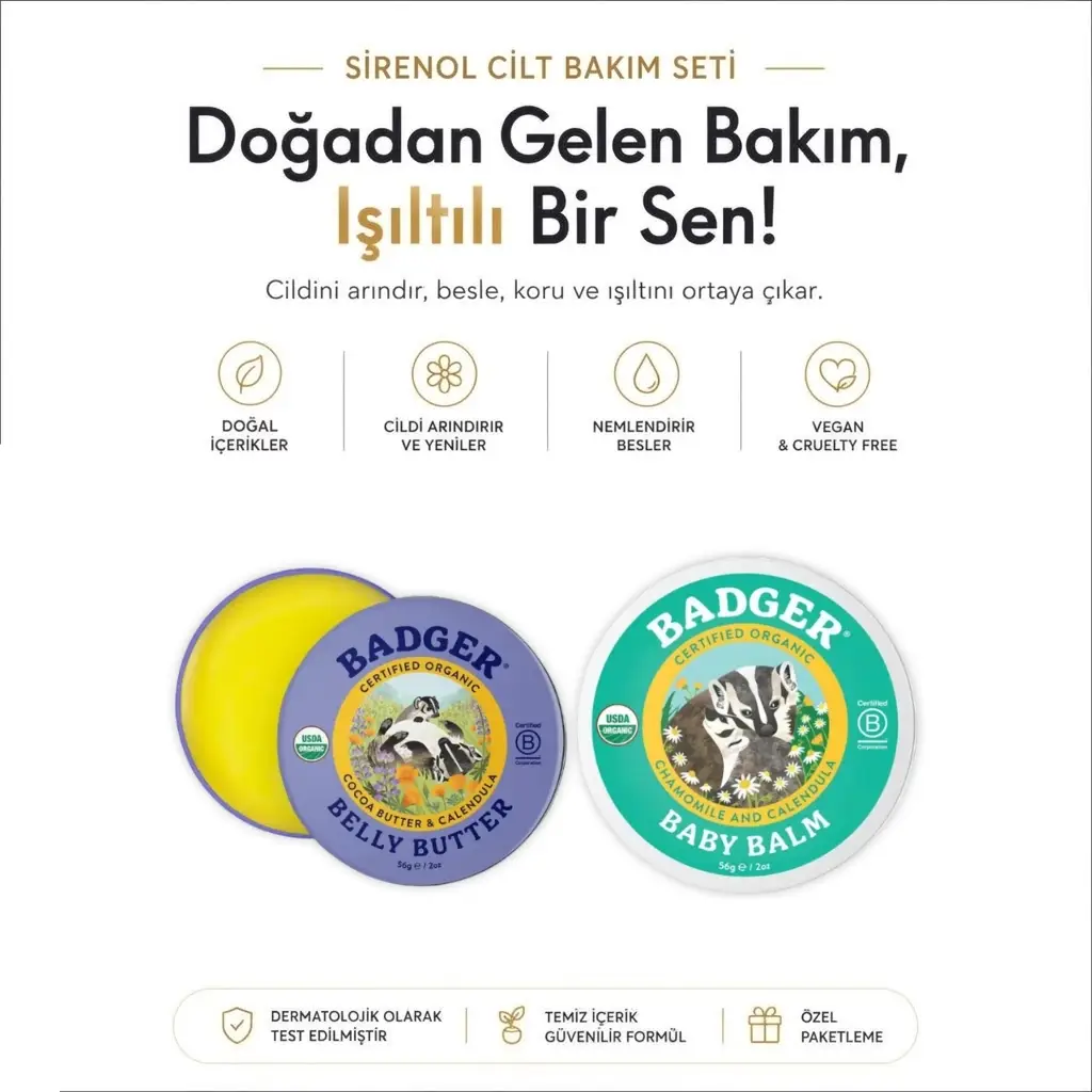 Badger Karın Bölgesi Nemlendirici Krem ve Bebek Kremi Set