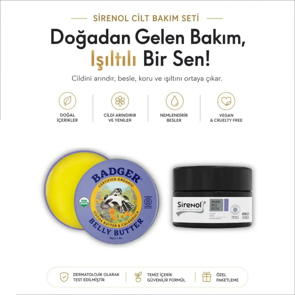 Badger Karın Bölgesi Nemlendirici Krem ve Sirenol Organik Göğüs Ucu Krem Set 56 gr / 15 mL