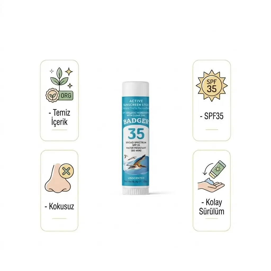 Badger Kokusuz (mavi) Güneş Kremi Stick SPF35 (Kolay Sürülüm) 18.4 gr
