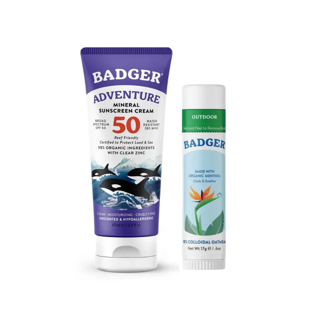 Badger Organik Güneş Seti: SPF 50 Güneş Kremi + Nemlendirici Stick