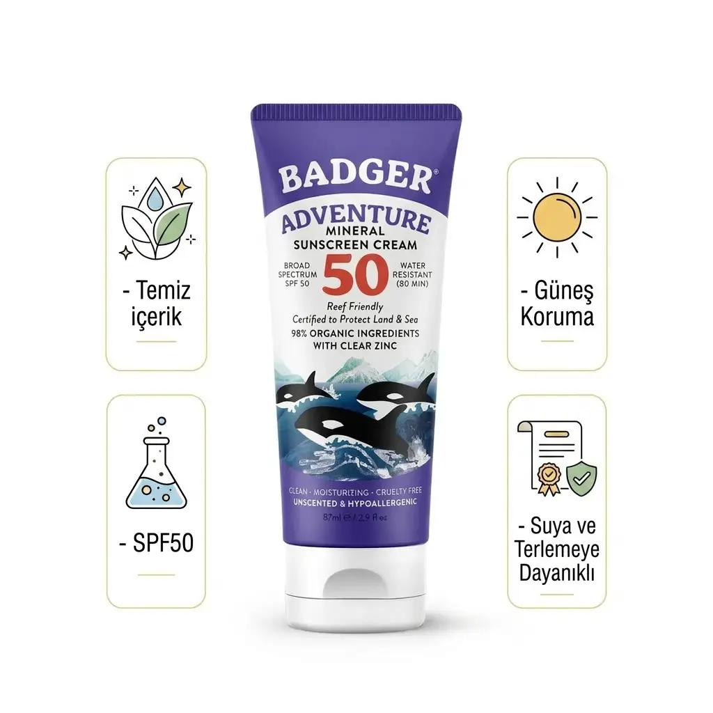 Badger Macera Sporları Organik Güneş Kremi SPF50 87ml