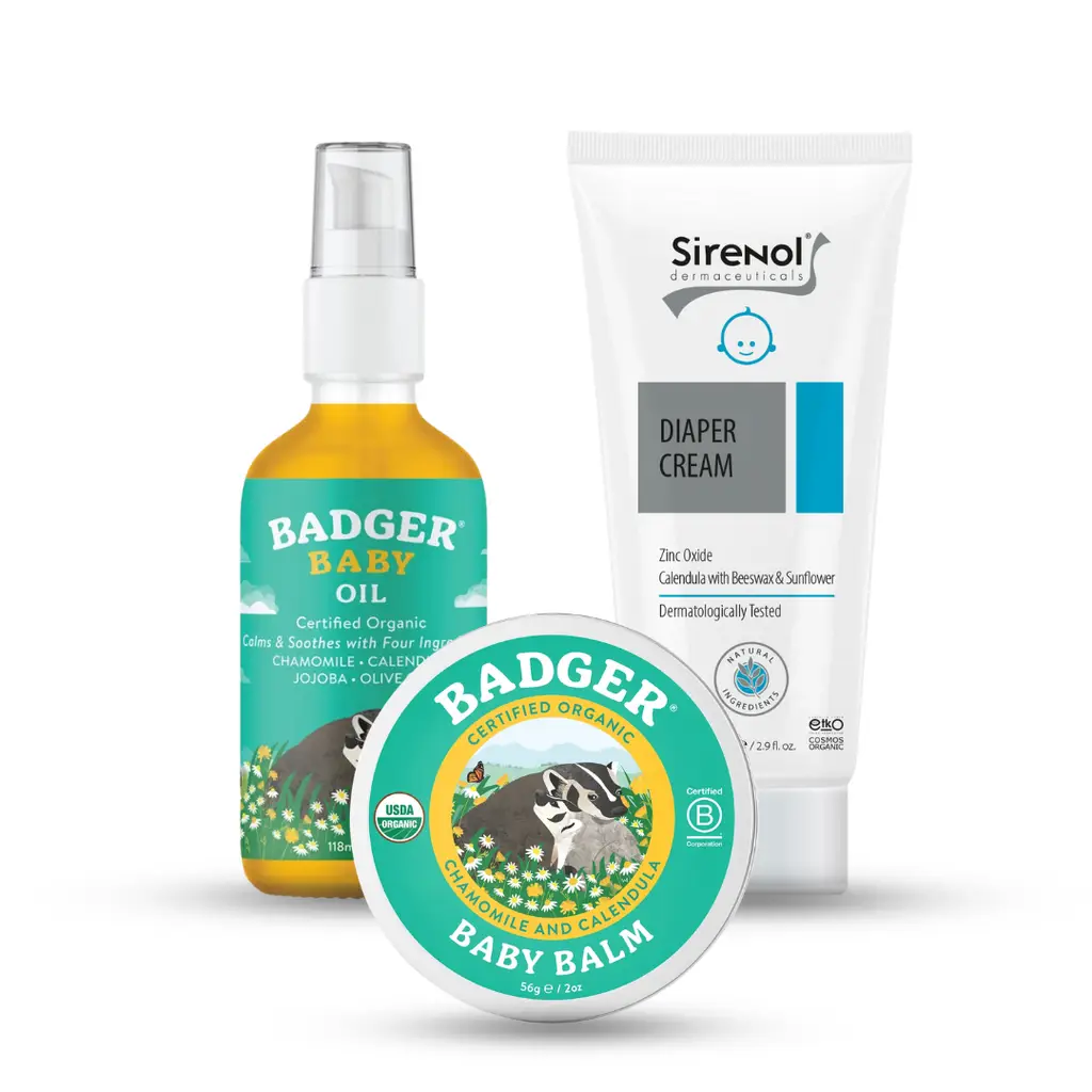 Badger Organik Bebek Yağı, Kremi ve Sirenol Organik Pişik Kremi Set