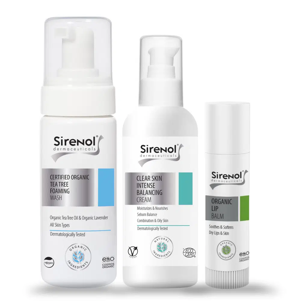 Sirenol Arındırıcı ve Dengeleyici Cilt Bakım Seti - Çay Ağacı Köpük, Krem ve Dudak Balmı 3’lü Paket