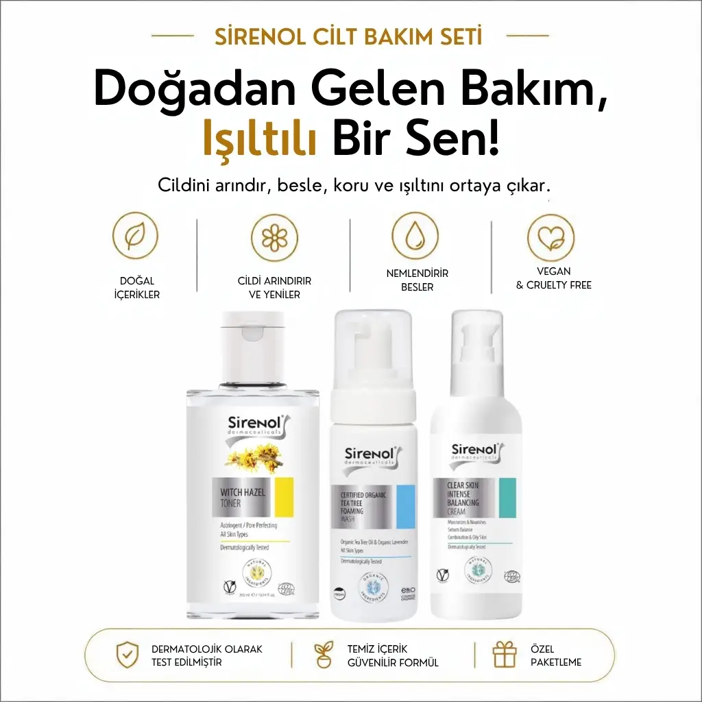 Sirenol Arındırıcı ve Sebum Dengeleyici Set (Doğal Cadı Fındığı ve Organik Çay Ağacı)