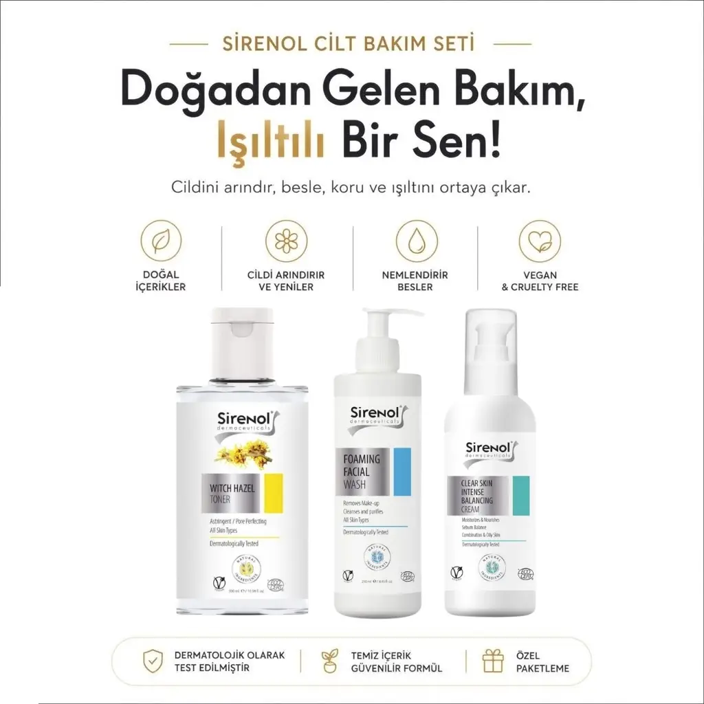Sirenol Cilt Dengeleyici Set Tonik Köpük Dengeleyici Krem 300 mL / 250 mL / 60 mL