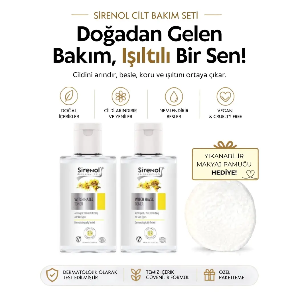 Sirenol Doğal Cadı Fındığı Cilt Sıkılaştırıcı 2'li Tonik Set (1 Adet Ped Hediyelidir)