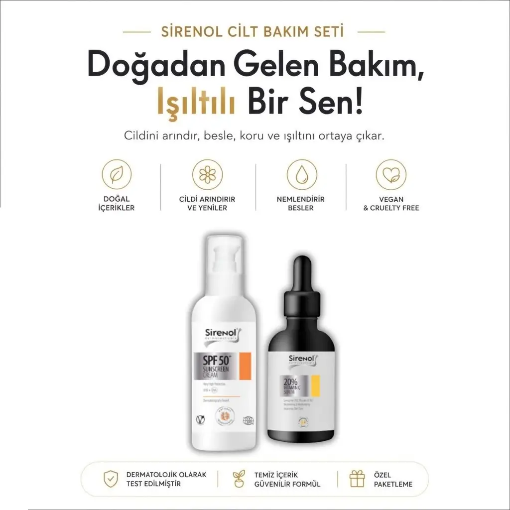 Sirenol Leke Karşıtı, Aydınlatıcı, Cilt Tonu Eşitleyici C Serum ve Güneş Kremi SPF50 Set