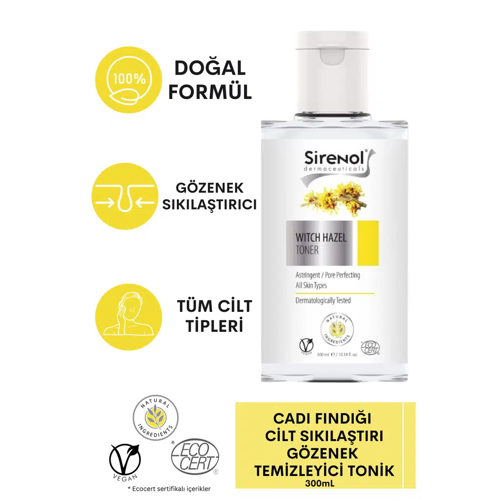 Sirenol Natural Cadı Fındığı Cilt Sıkılaştırıcı Gözenek Temizleyici Tonik 300 mL