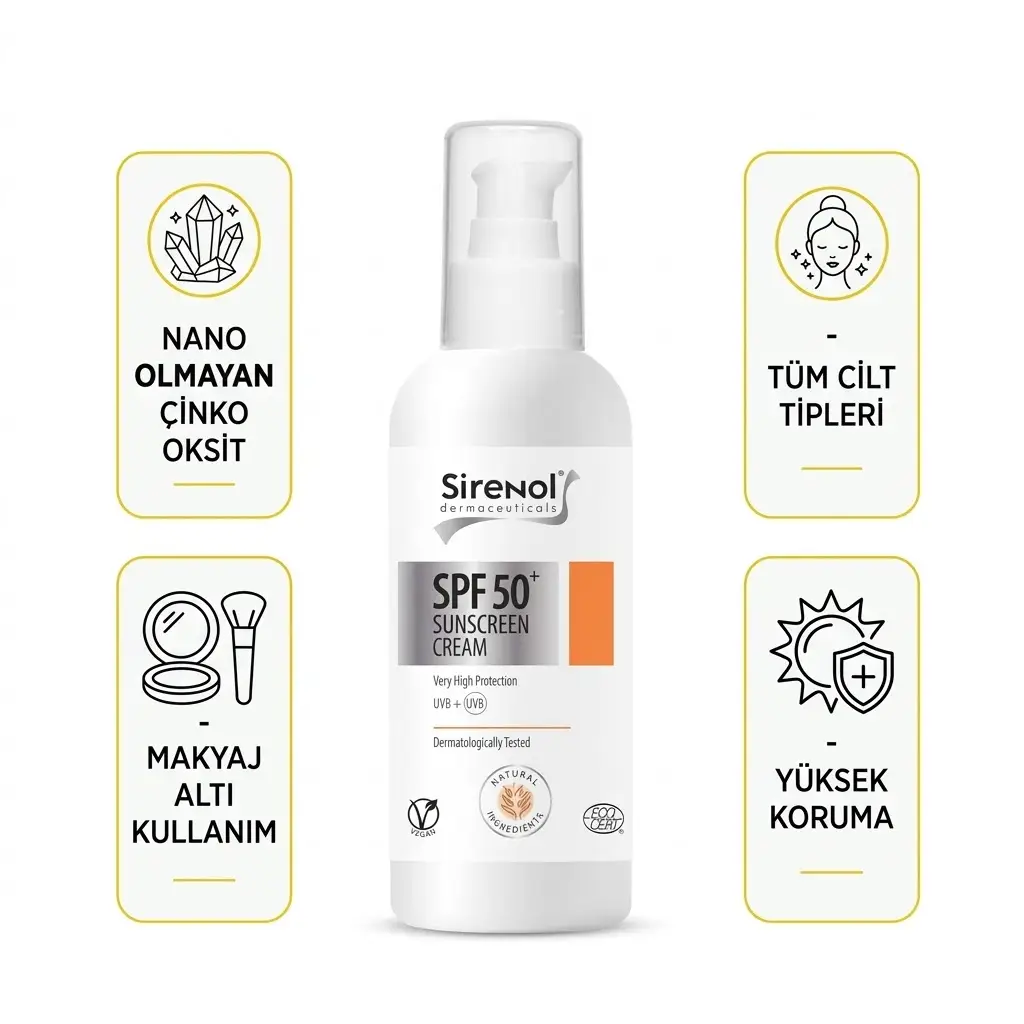 Sirenol Natural Cadı Fındığı SPF50 Güneş Kremi (Mineral Filtre) 60 mL