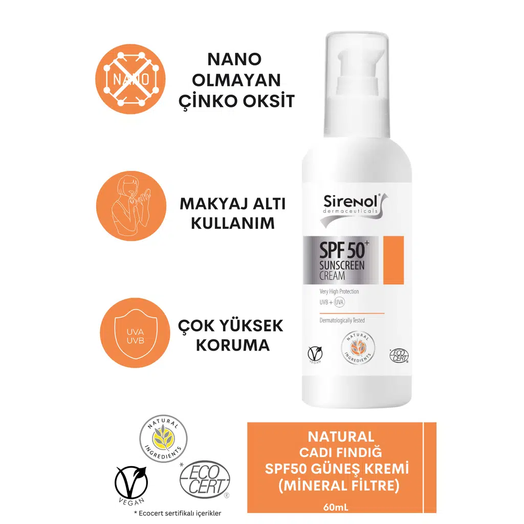Sirenol Natural Cadı Fındığı SPF50 Güneş Kremi (Mineral Filtre) 60 mL