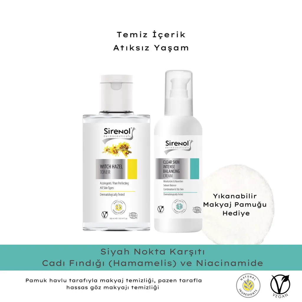 Sirenol Natural Siyah Nokta Ve Sivilce Karşıtı Niacinamide Cilt Bakım Seti 60 mL / 300 mL