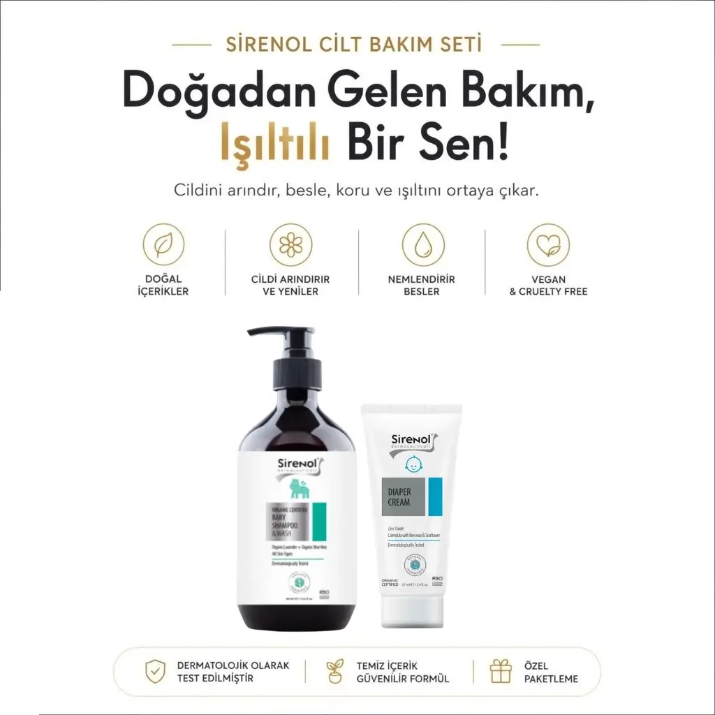 Sirenol Organik 2'li Bebek Bakım Seti (Şampuan + Pişik Kremi) 400 mL / 87 mL