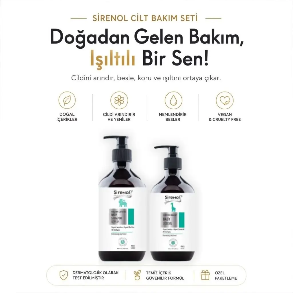 Sirenol Organik 2'li Bebek Bakım Seti - ( Şampuan +Vücut Losyonu ) 400 mL / 250 mL