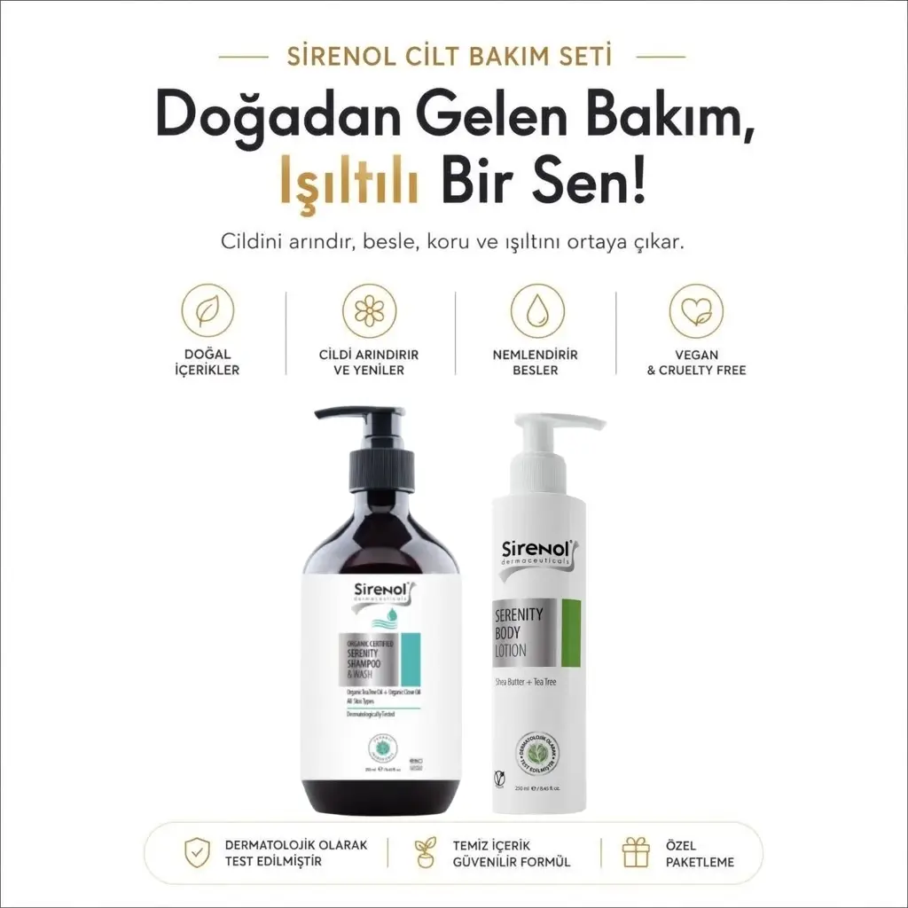 Sirenol Serenity Vücut Bakım Seti - Organik Saç ve Vücut Şampuanı + Nemlendirici Vücut Losyonu